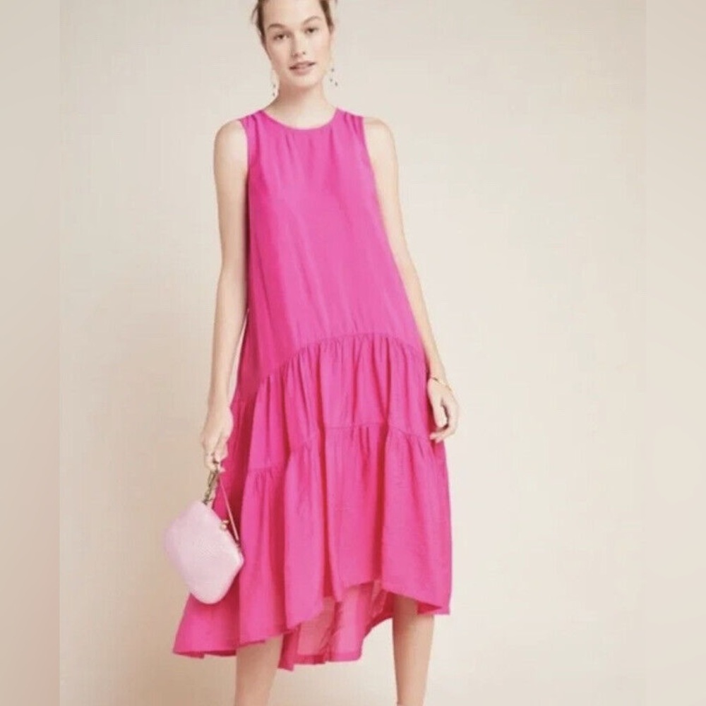 Maeve Marlene Tiered Maxi Dress Sz S Pink
